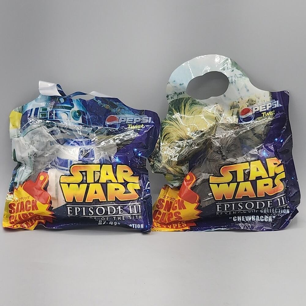 Star Wars 2 Piece Snack Clip Set Pepsi Japan Giveaway New 2005 Chewbacca & R2D2